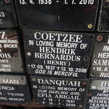 COETZEE Hendrik Bernardus 1937-2009