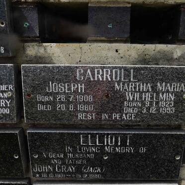 CARROLL Joseph 1908-1980 &amp; Martha Maria Wilhelmin 1923-1993