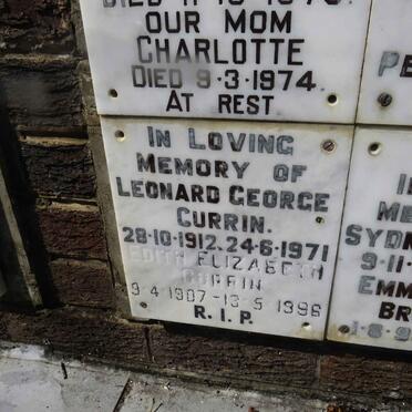 CURRIN Leonard George 1912-1971 &amp; Edith Elizabeth 1907-1996