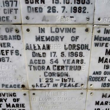 CORSON Alexander -1968 &amp; Thora Gertrude 1922-1971