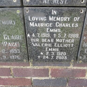 EMMS Maurice Charles 1919-1980 &amp; Valerie Elliot 1920-2005