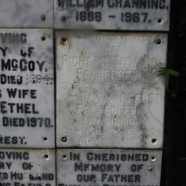 FALKENBERG Richard Edward 1906-1984 &amp; Ivy Margaret WITTHUHN 1911-1992