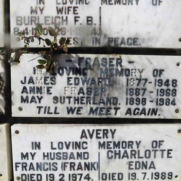 FRASER James Edward 1877-1948 :: FRASER Annie 1887-1968 :: SUTHERLAND May 1898-1984