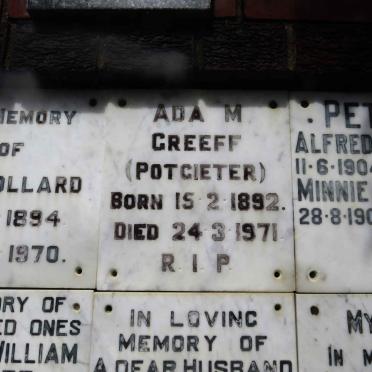 GREEFF Ada M. nee POTGIETER 1892-1971
