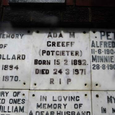 GREEFF Ada M. nee POTGIETER 1892-1971