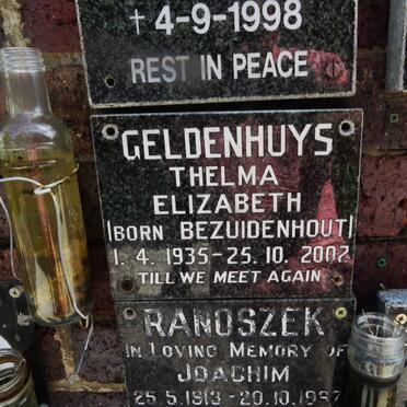 GELDENHUYS Thelma Elizabeth nee BEZUIDENHOUT 1935-2002