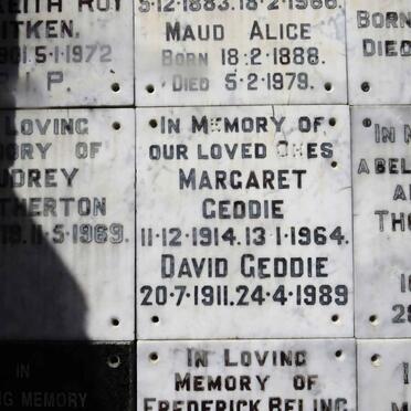 GEDDIE David 1911-1989 &amp; Margaret 1914-1964