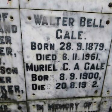 GALE Walter Bell 1879-1961 &amp; Muriel C.A. 1900-1982