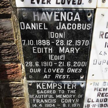 HAVENGA Daniel Jacobus 1898-1970 &amp; Edith Mary 1910-2001