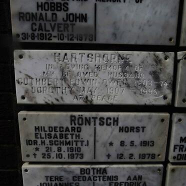 HARTSHORNE Cuthbert Edwin Owen 1903-1974 &amp; Dorothy May 1907-1995