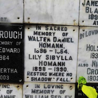 HOMANN Walter Daniel 1896-1964 &amp; Lily Sibylla 1898-1990