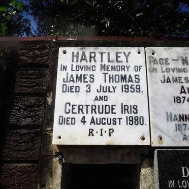 HARTLEY James Thomas -1959 &amp; Gertrude Iris -1980