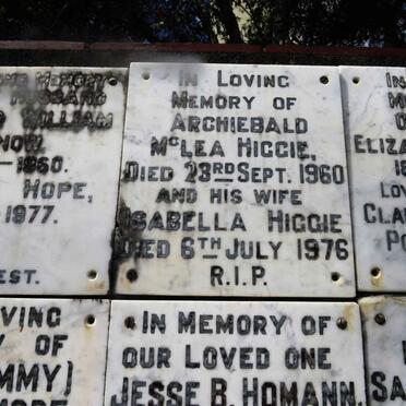 HIGGIE Archiebald McLea -1960 &amp; Isabella -1976