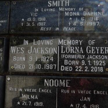 JACKSON Wes 1924-1987 :: GEYER Lorna formerly JACKSON 1925-2018