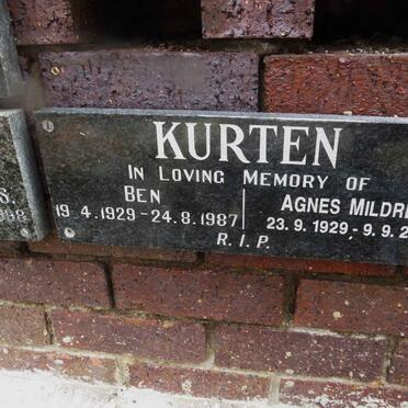 KURTEN Ben 1929-1987 &amp; Agnes Mildred 1929-2012