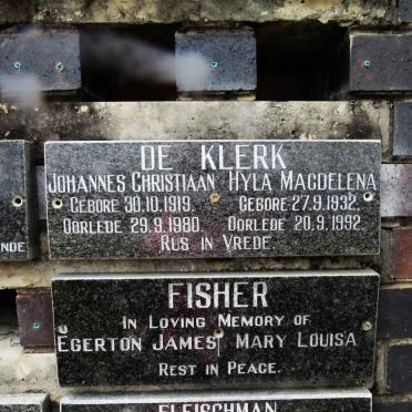 KLERK Johannes Christiaan, de 1919-1980 &amp; Hyla Magdelena 1932-1992