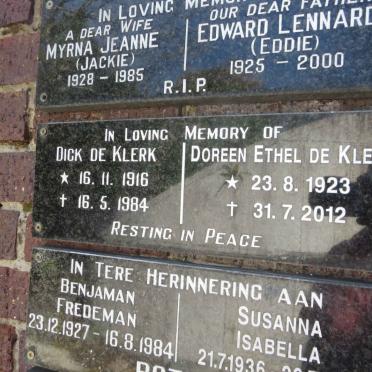 KLERK Dick, de 1916-1984 &amp; Doreen Ethel 1923-2012