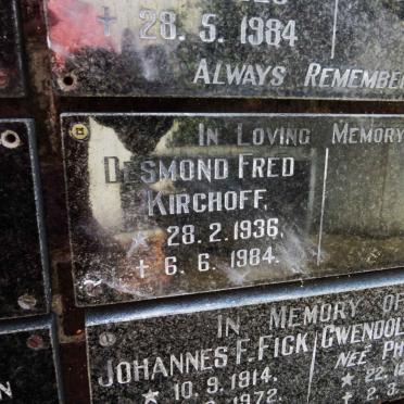 KIRCHOFF Desmond Fred 1936-1984