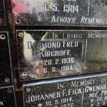 KIRCHOFF Desmond Fred 1936-1984