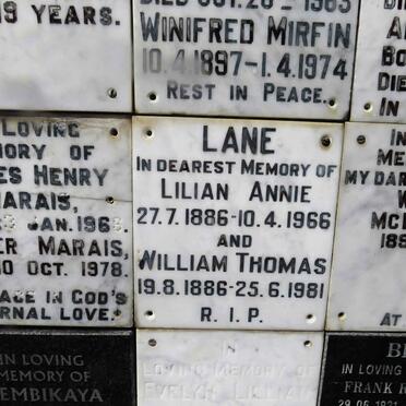 LANE William Thomas 1886-1981 &amp; Lilian Annie 1886-1966