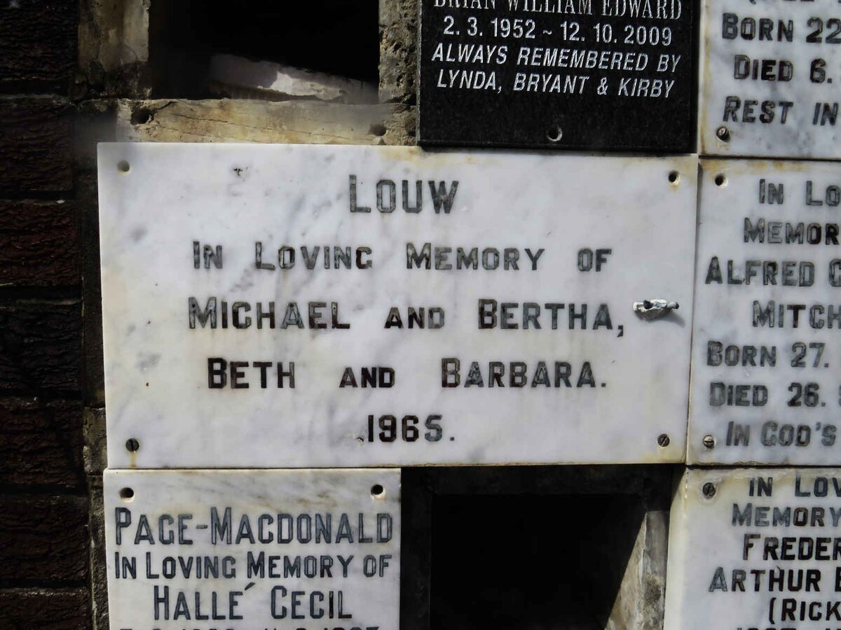 LOUW Michael -1965 :: LOUW Bertha -1965 :: LOUW Beth -1965 :: LOUW Barbara -1965