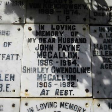 McCALLUM John Payne 1896-1964 &amp; Shirley Gwendoline 1905-1982 