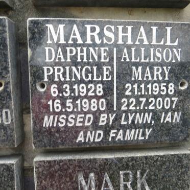MARSHALL Daphne Pringle 1928-1980 :: MARSHALL Allison Mary 1958-2007