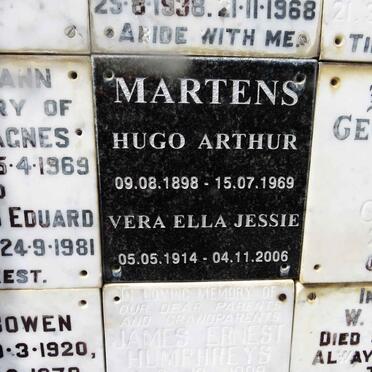 MARTENS Hugo Arthur 1898-1969 &amp; Vera Ella Jessie 1914-2006