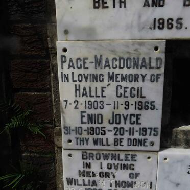MACDONALD Halle Cecil, PAGE 1903-1965 &amp; Enid Joyce 1905-1975