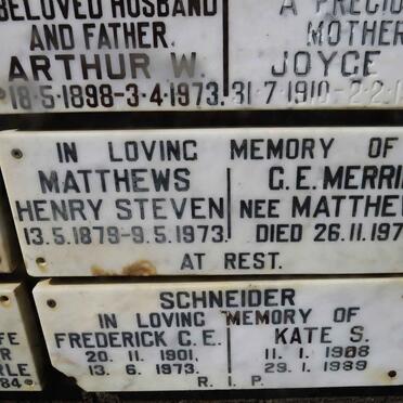 MATTHEWS Henry Steven 1879-1973 :: MERRIN G.E. nee MATTHEWS -1973