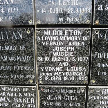 MUGGLETON Vernon Aiden Joseph 1912-1977 &amp; Yvonne Louisa MEYBURGH 1926-1995