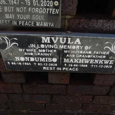 MVULA Makhwenkwe 1960-2020 &amp; Nondumiso 1965-2020