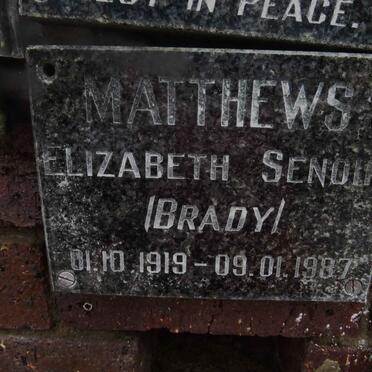 MATTHEWS Elizabeth Senoir nee BRADY 1919-1987