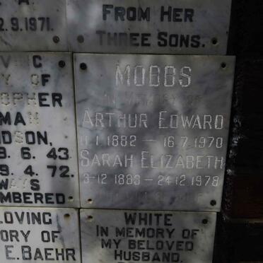 MOBBS Arthur Edward 1882-1970 &amp; Sarah Elizabeth 1883-1978