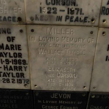 MILLER Wallace Temple 1920-1989 &amp; Elizabeth CORSON 1910-1990