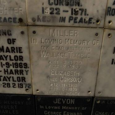 MILLER Wallace Temple 1920-1989 &amp; Elizabeth CORSON 1910-1990