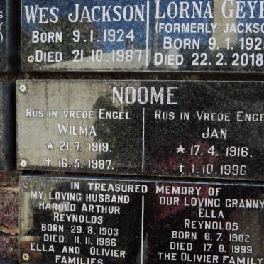 NOOME Jan 1916-1996 &amp; Wilma 1919-1987