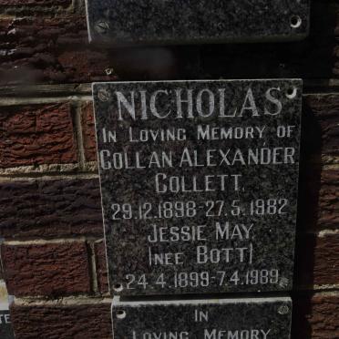 NICHOLAS Collan Alexander Collett 1898-1982 &amp; Jessie May BOTT 1899-1989