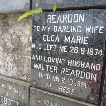 REARDON Walter -1991 &amp; Olga Marie -1974