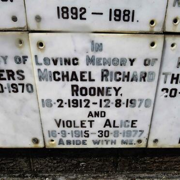 ROONEY Michael Richard 1912-1970 &amp; Violet Alice 1915-1977