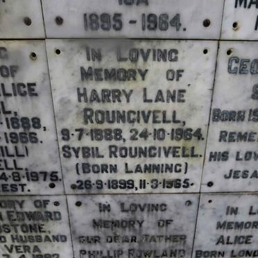 ROUNCIVELL Harry Lane 1888-1964 &amp; Sybil LANNING 1899-1965