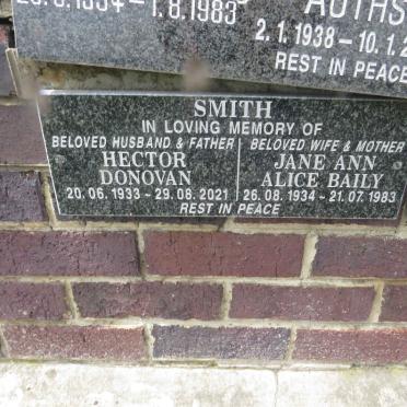 SMITH Hector Donovan 1933-2021 &amp; Jane Ann Alice BAILY 1934-1983