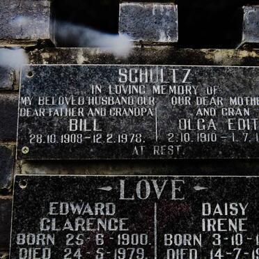 SCHULTZ Bill 1909-1978 &amp; Olga Edith 1910-1990