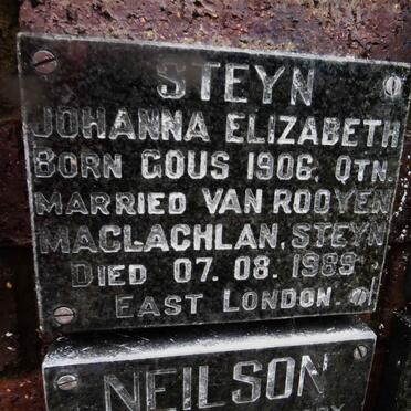 STEYN Johanna Elizabeth nee GOUS 1906-1989