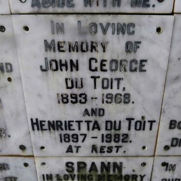 TOIT John George, du 1893-1968 &amp; Henrietta 1897-1982