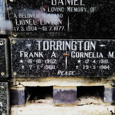 TORRINGTON Frank A. 1902-1980 &amp; Cornelia M. 1910-1984