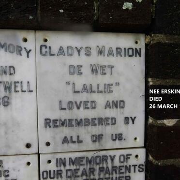 WET Gladys Marion, de nee ERSKINE 1966