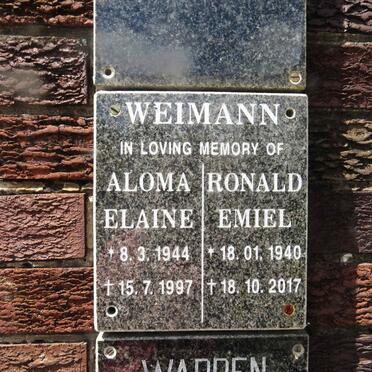 WEIMANN Ronald Emiel 1940-2017 &amp; Aloma Elaine 1944-1997