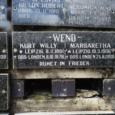 WEND Kurt Willy 1891-1978 &amp; Margaretha 1906-1989