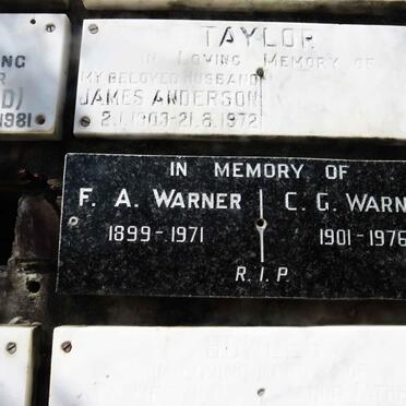 WARNER F.A. 1899-1971 &amp; C.G. 1901-1976